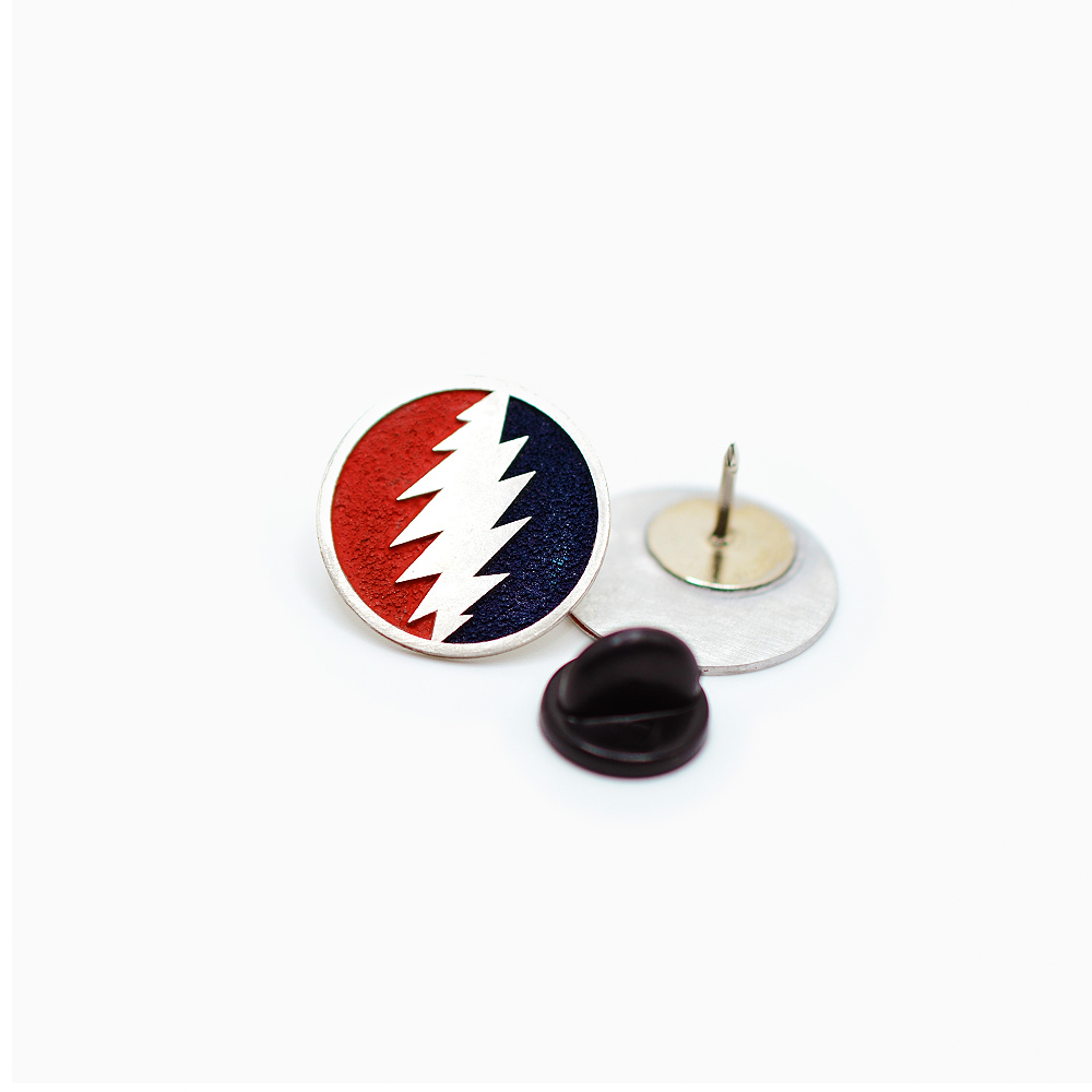 Greatful Dead Bolt Red and Blue Alloy Pin Front and Back Clasp Greatful Dead Bolt Red and Blue Alloy Pin Front and Back Clasp
