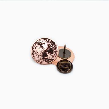 Yin Yang Dragons Copper Pin Front and Back Pin Clasp