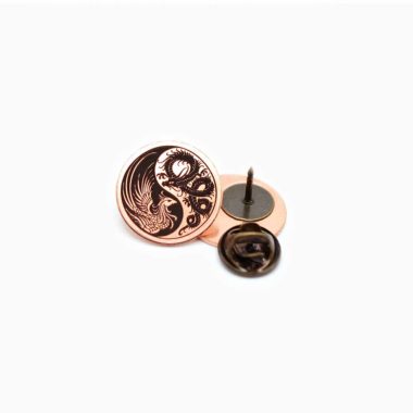 Ying Yang Serpent Bird Copper Pin Front and Back Pin Clasp