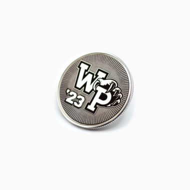 Graduation Coin with School Logo and Graduation Year 40mm Stainless Steel Laser Engraved 3/4 view