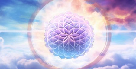 Flower of Life abstract rendering in the clouds ray of light by Brand22.com