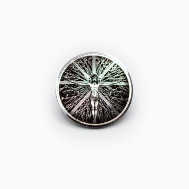 Crucifix Energy Prayer Coin Front View Stainless Steel Deep Engraved