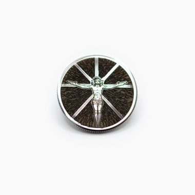 Crucifix Energy Prayer Coin Back Side Front View Stainless Steel Deep Engraved